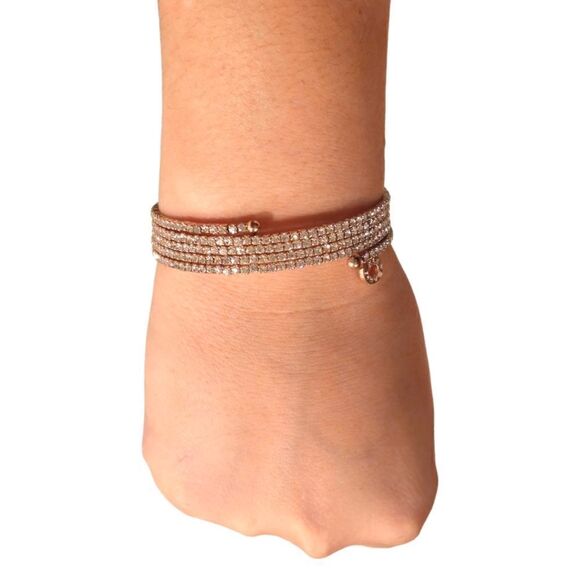 Anne Klein Multi-Row Crystal Coil Rose Gold Bracelet - Picture 2 of 13